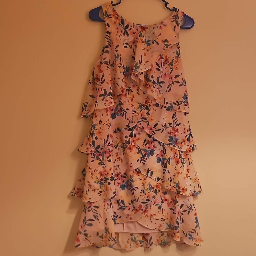 Pink Floral Tiered Ruffle Dress